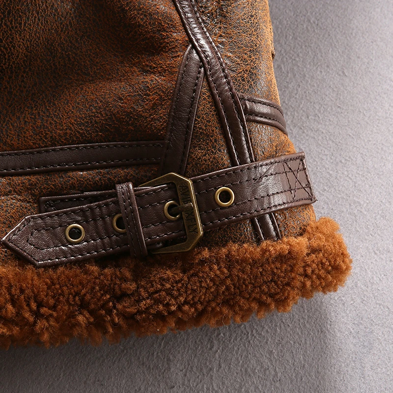 

Genuine Sheepskin Warm Jackets Men's Motorcycle Thick Winter Coat Bomber Military Fur Jacket Male Fast Ship Free