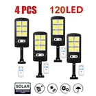 Светодиодная уличная лампа с дистанционным управлением, водонепроницаемый светсветильник льник для сада, стены, регулируемый режим, поворотный столб с солнечной батареей, 1-4 шт., 48-128 светодиодный