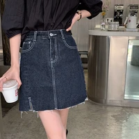 women 2021 summer korean style mini denim skirt fashion high waist and thin buttock a line slim pocket ladies causal clothing