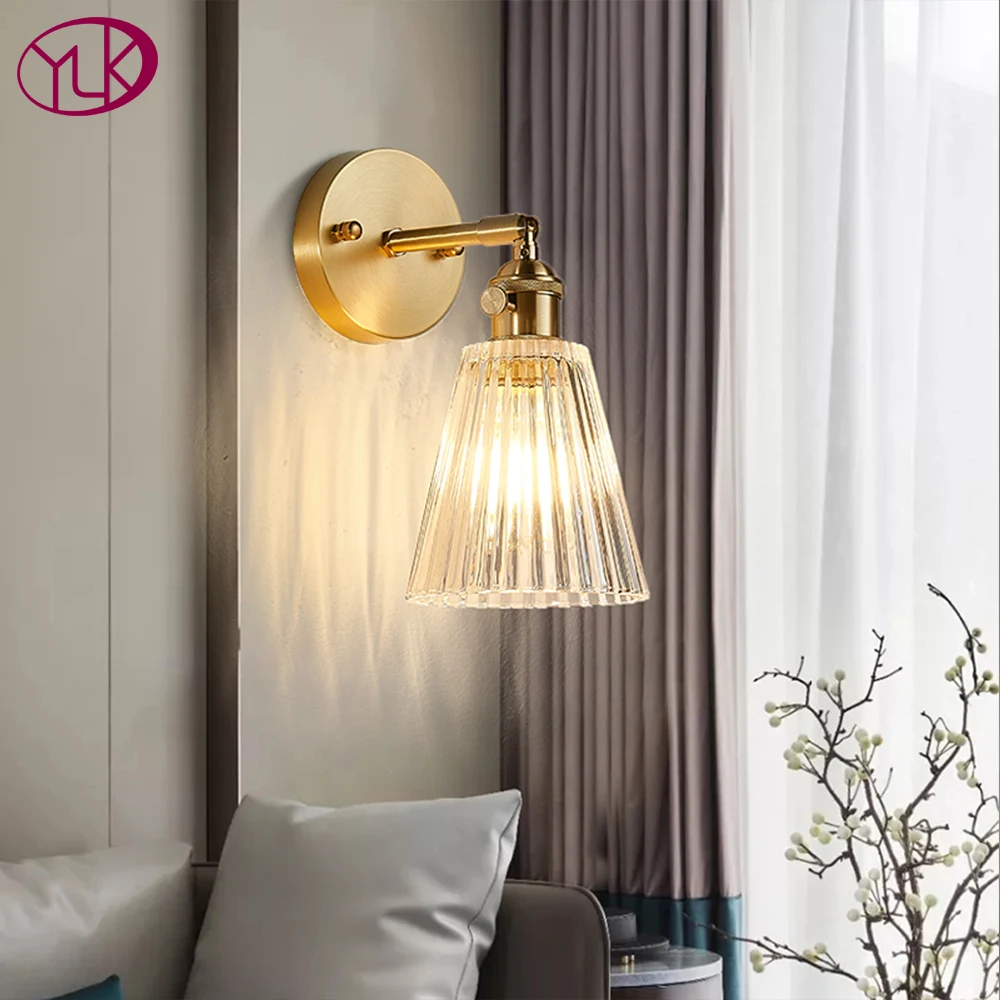 Золотая настенная лампа для прикроватной тумбочки роскошный стеклянный абажур
