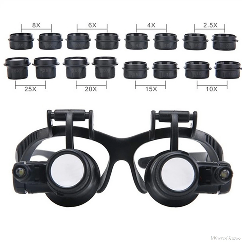 

8 Groups Magnification Lenses Wear Double Glasses Led Repair Eyeglasses Type Headwear Magnifier 16 Lenses with LED Light A01 21