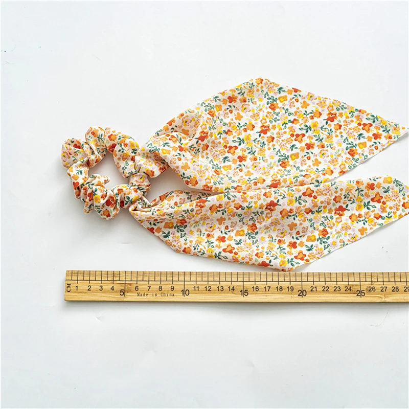 

Pastoral Style Flower Hair Scrunchies Floral Print Ponytail Hair Scarf Ribbon Women Elastic Hair Bands Knotted Hair Accessories