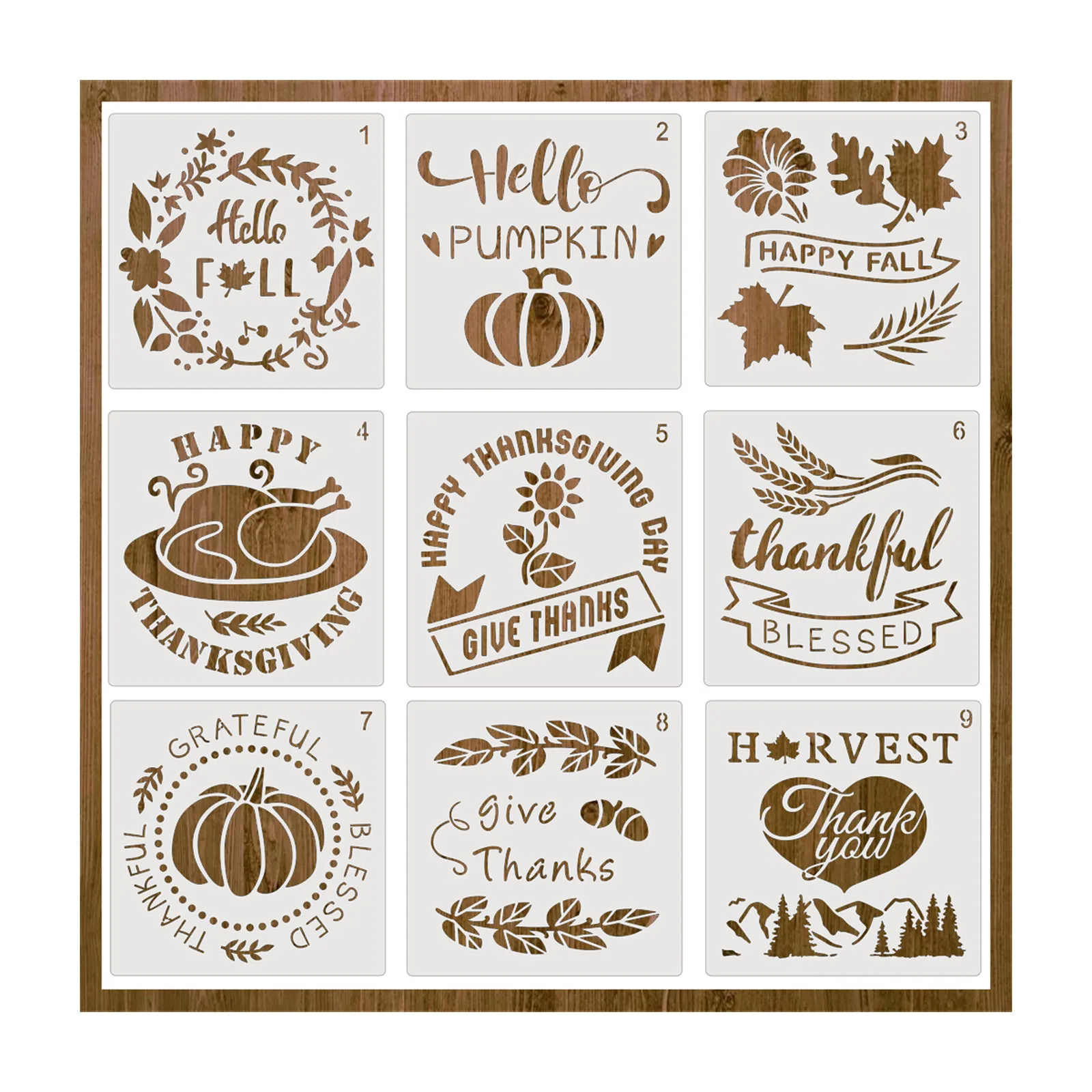 9-pcs Autumn Thanksgiving Template Kit Reusable Polyester Film For Painting Home Decoration On Wooden Wall #15 | Дом и сад