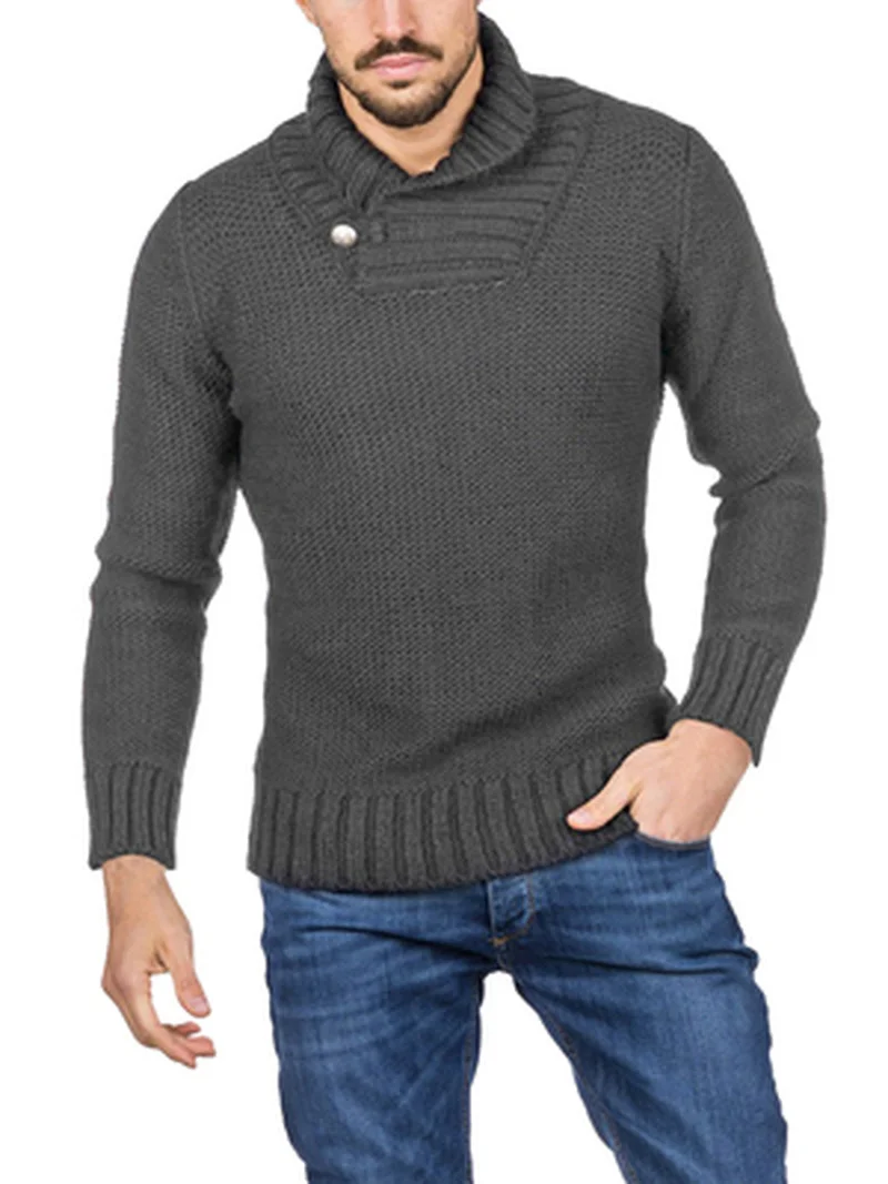 

Men Turtleneck Sweater Winter Warm Turn Down Collar Wool Sweaters England Style Solid Color Knitted Pullover Knitwear