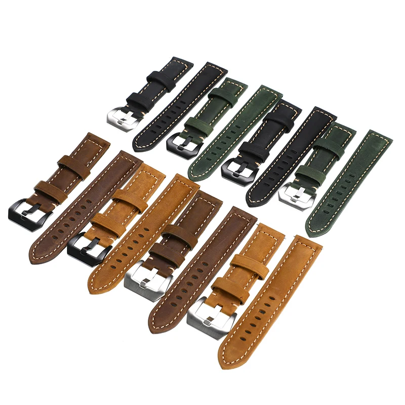 

Genuine Leather Watch Band For Smart Watch 20/22/42/46mm Sport Watch Strap Replacement Bracelet With Stainless Steel Buckle