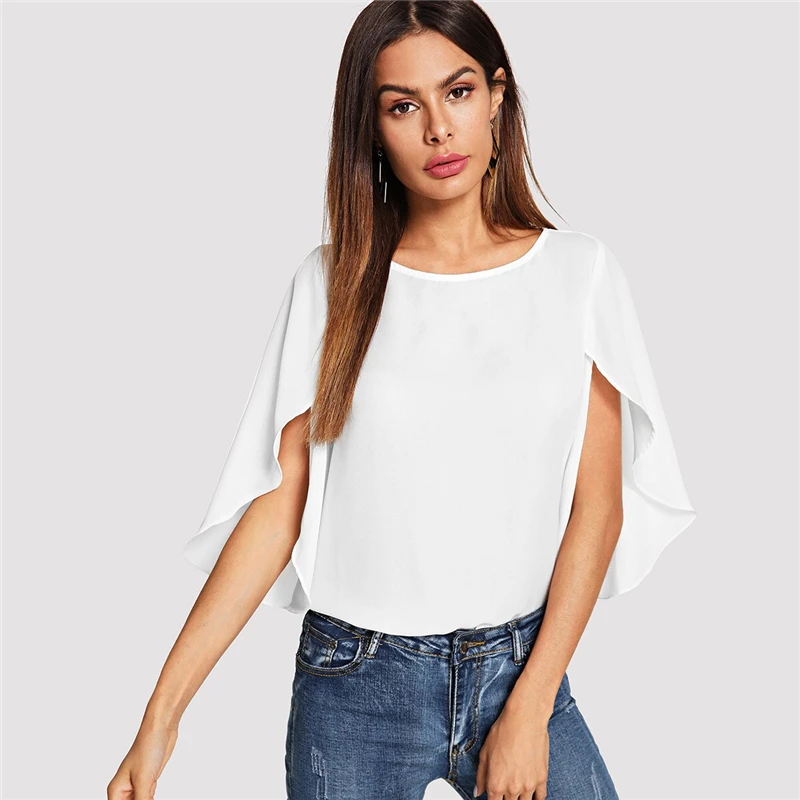 SHEIN Нарядная Одноцветная Блузка С Оригинальным Рукавом Элегантная Осенняя Блузка Для Офиса Современные Женские Топы