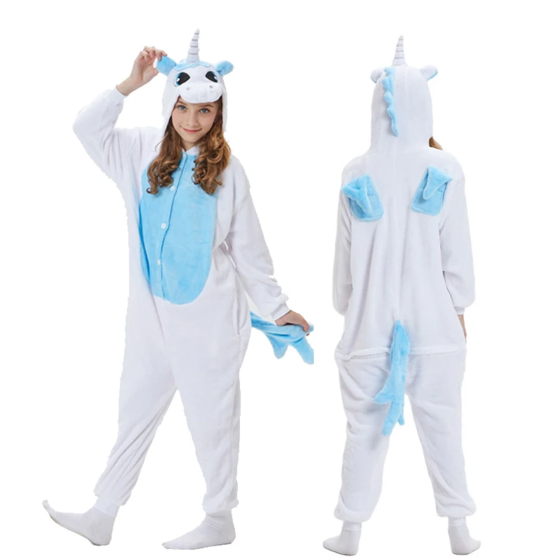 Blue Unicorn Новые детские кигуруми одеяло "Панда" комбинезоны для девочек Комбинезон для взрослых и детей животных единорог пижамы Onesie Косплэй Фланелевая Пижама Костюм - Цвет: Blue Unicorn