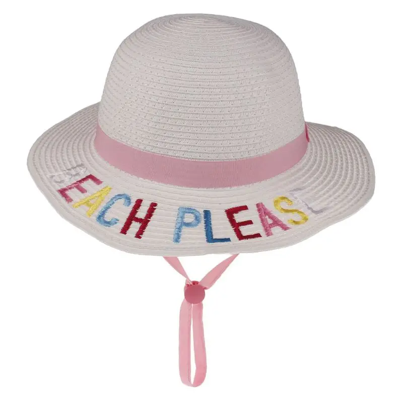 

2020 New Letter Embroidery Cap Big Brim Children Kids UV Protect Summer Straw Hat Girls Boys Shade Sun Hats Beach Hat