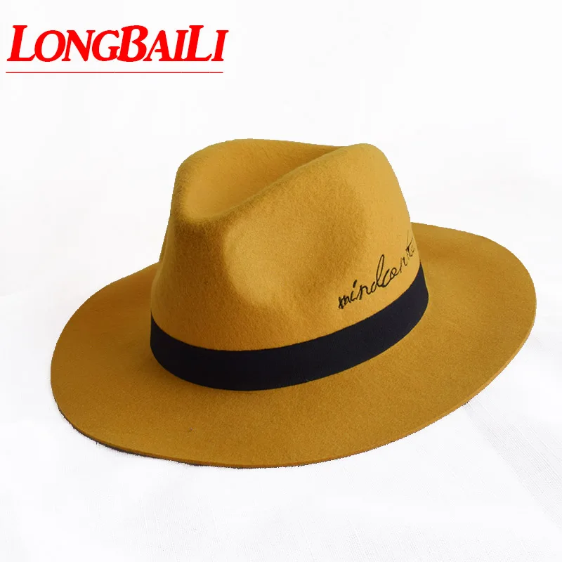 

LongBaiLi Winter Women Wide Brim Wool Felt Fedora Hats With Letters Chapeu Feminino Free Shipping SDDW073