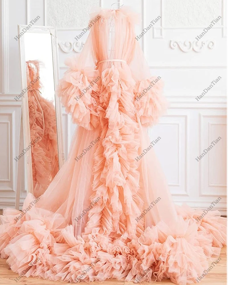 2022 Women's Ruffle Pleated Tulle Maxi Dress Maternity Photography Boudoir Show Formal Bathgown