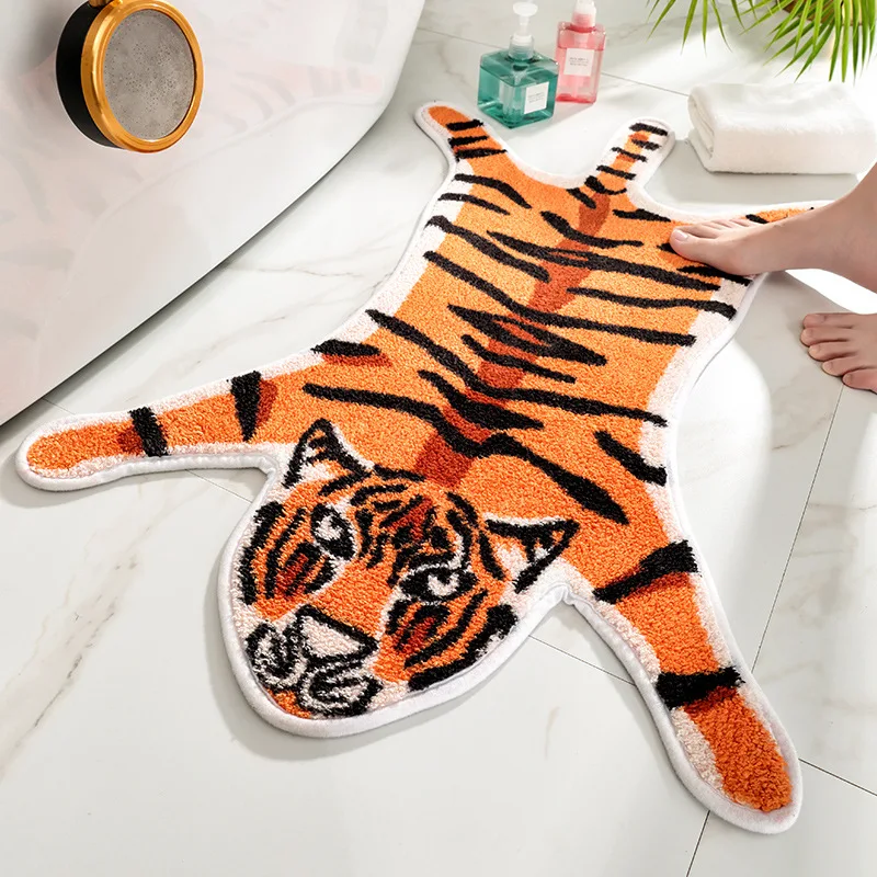 

Honlaker Cartoon Tiger Shape Bath Mat Door Mat Flocking Floor Mat TPR Non-slip Bottom Soft and Breathable Absorbent Mat