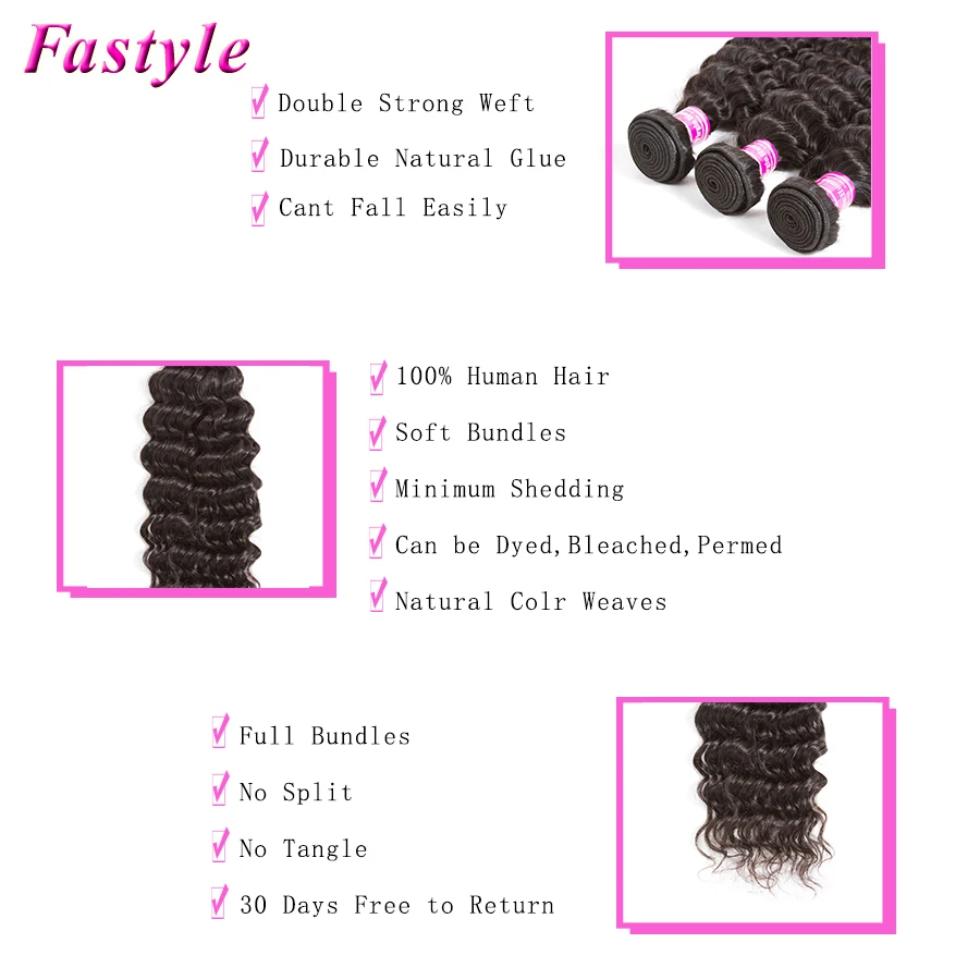 

Deep Wave Lace Frontal Closure Brazilian Deep Wave Human Hair Bundles with 13X4 Free Part Closure Natural Color Hair Extension