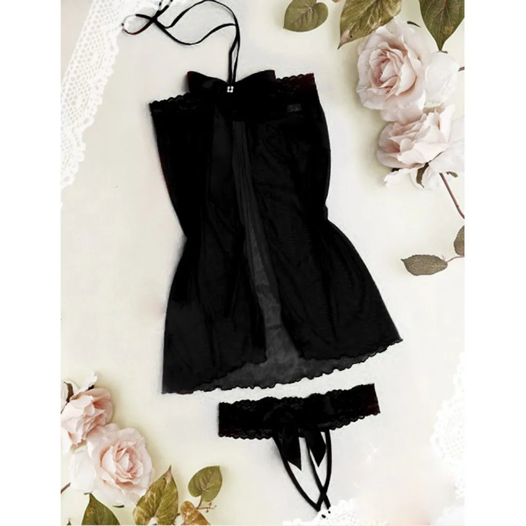 Нижнее белье сексуальная женская одежда для сна пижамный комплект Черная