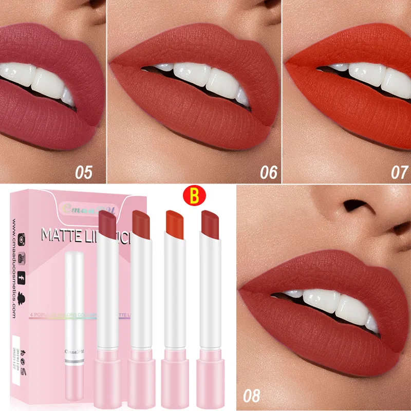 New!! Cmaadu 4pcs/set Cigarette Lipstick 8 Colors Velvet Matte Lip stick Waterproof Pigment Nude Batom Pintalabios Makeup Kit |