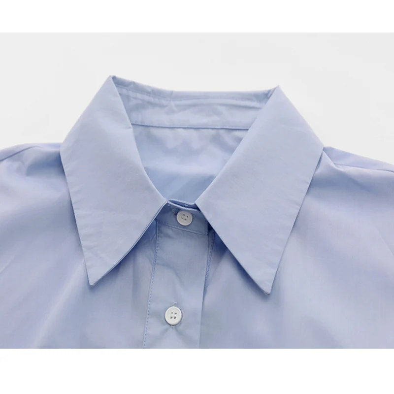 Женское Короткое платье-рубашка с завышенной талией синее простое