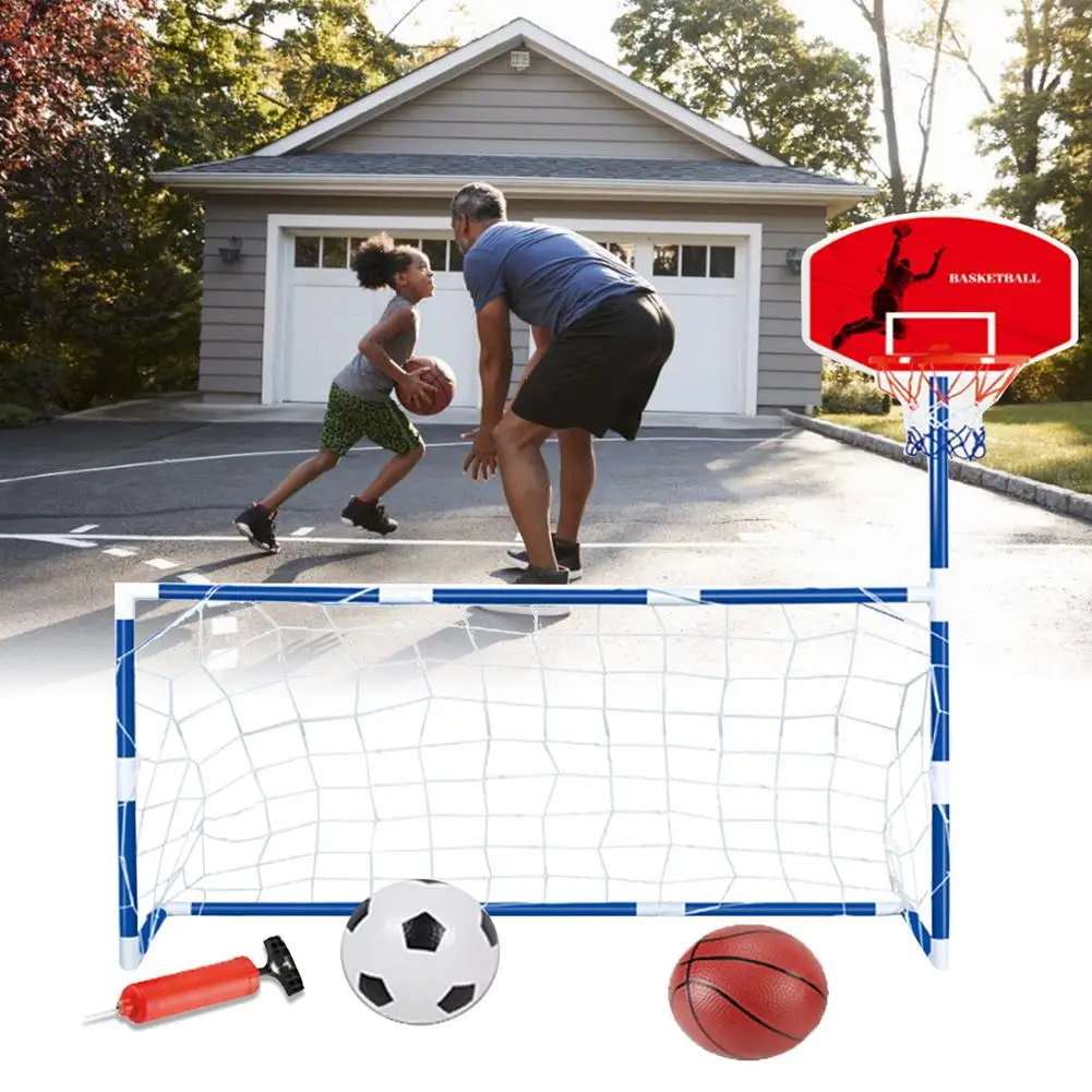 

2021 Hot 2 In 1 Soccer Basketball Goal Set Children Ball Game Hoop Set Kids Indoor Outdoor Basketball Board Beach Exercise Toys