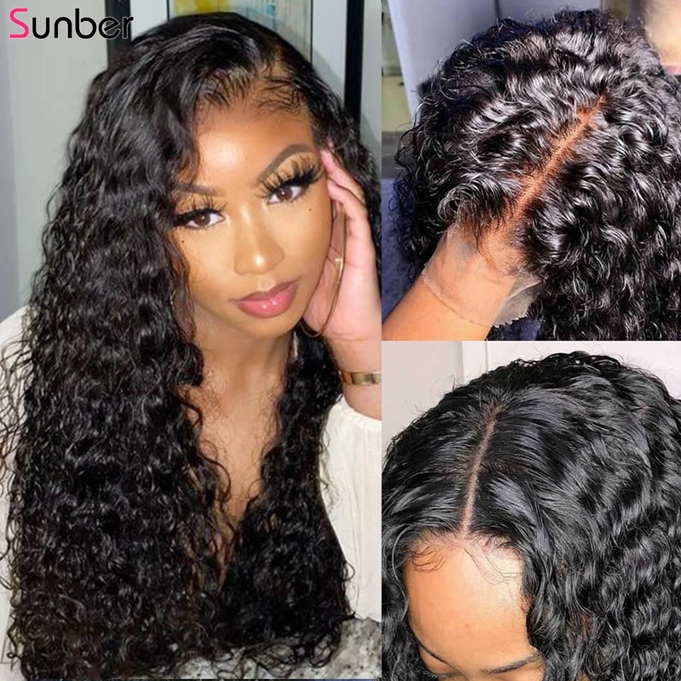 

Sunber Water Wave Glueless Lace Front Human Hair Wig 8-24 Inches Brazilian Remy 13X4 150% Density Pre Plucked Lace Wig For Women
