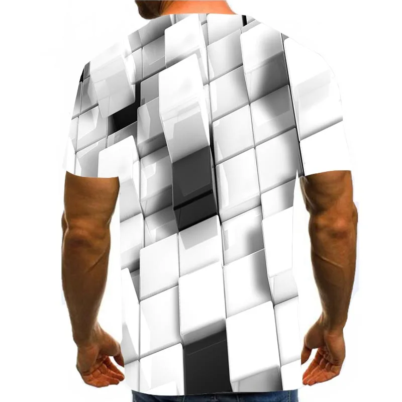 Для Мужчин серый футболка &quotКубик&quot 3D печати t-рубашка летняя Графические