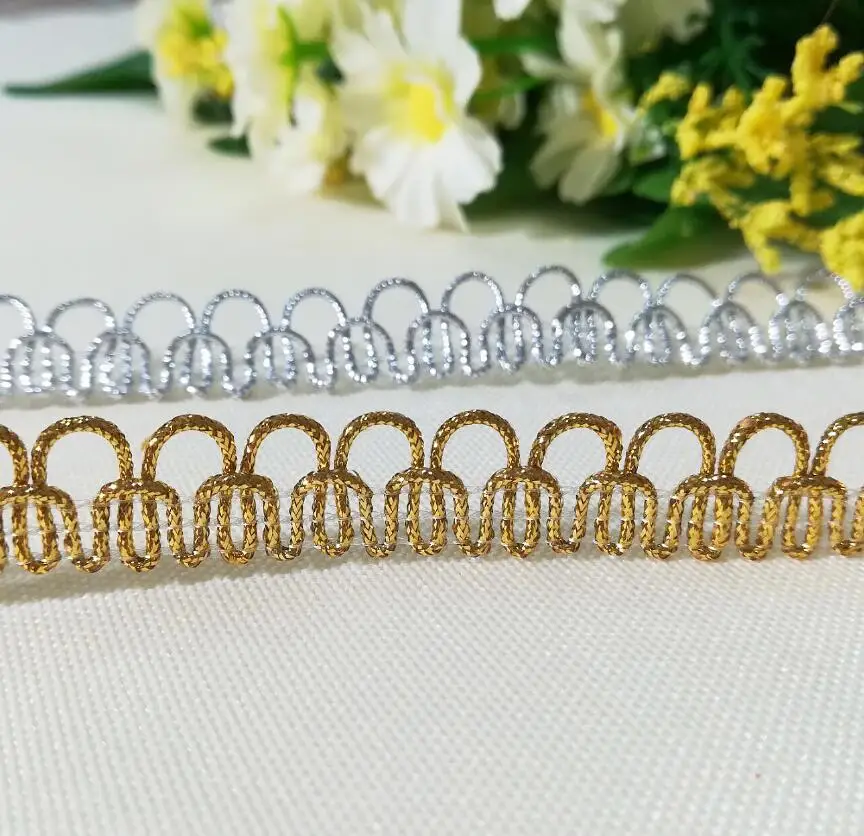 1M Latest Curtain Silver Lace Fabric 1.2cm Applique Gold Ribbon Trim Guipure Laces Ribbons Sewing Trimmings dentelle RT16A - купить по