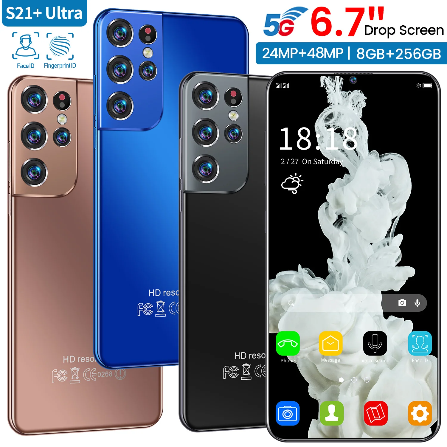 

Cell phone 5G Smartphone S21+Ultra 8GB RAM 256GB ROM Mobile Phone 6.7Inch Face ID Unlocked Android 10.1 System Dual Sim