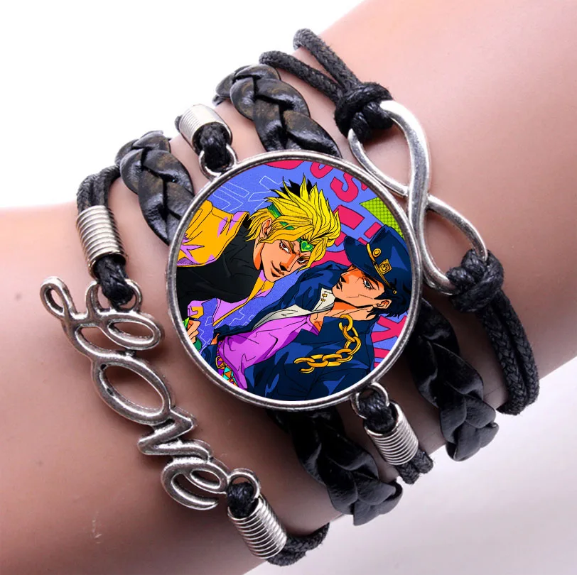 

anime JoJo's Bizarre Adventur Bracelet Multilayer Black Leather Bangles Transparent Glass Dome Charm Jewelry women gift Bracelet