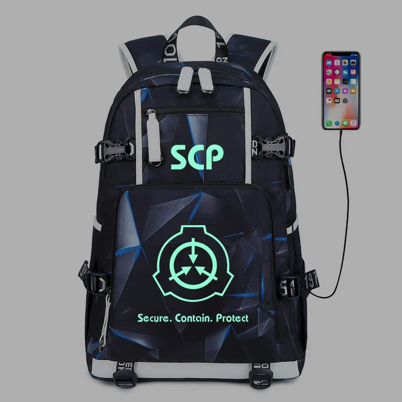 Светящийся школьный рюкзак SCP Cosplay из ткани Оксфорд с USB зарядкой|Мужские рюкзаки|