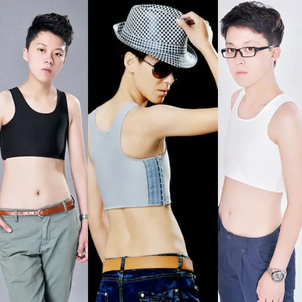 

Хит продаж, укороченный жилет Tomboy, тонкий бюстгальтер с пряжкой на груди, майка, майка, корректирующий жилет для косплея, черный, белый, серый...