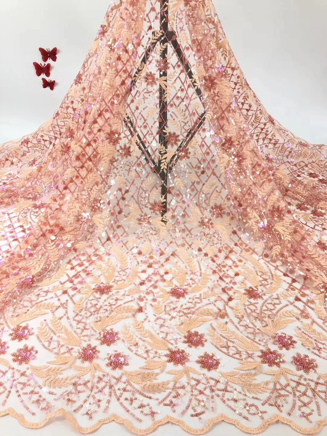 

2021 New arrival african bazin riche fabric with beads cord lace fabric guinea brocade fabric for wedding