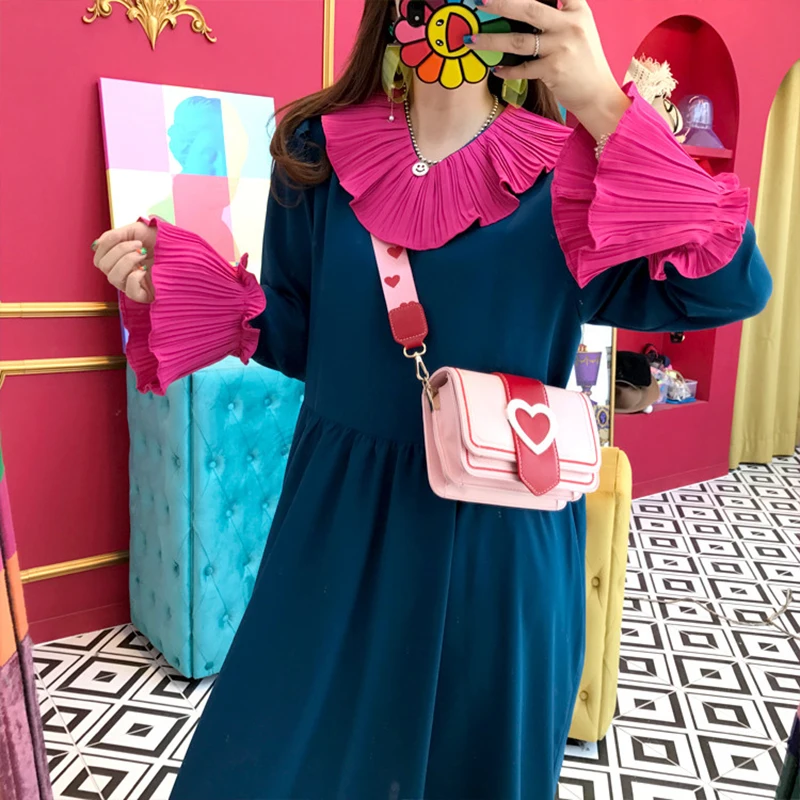 SHENGPALAE 2020 Новое весеннее лоскутное цветное платье с воротником Питер Пэн Vestidos