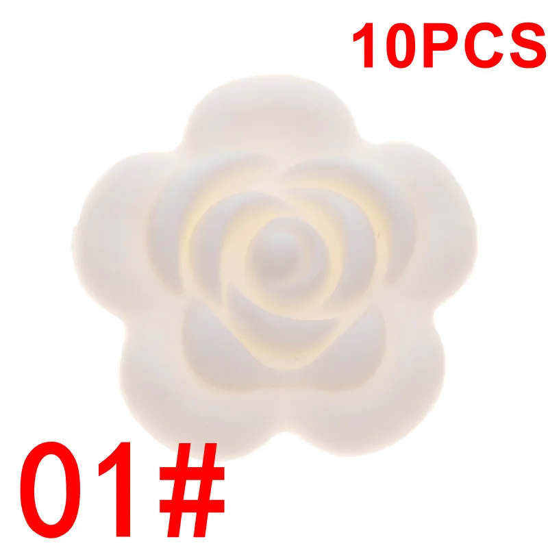 01 White Fkisbox 10 шт. Силиконовые Розовые Детские зубные кольца BPA бесплатно цветок жемчуг бижутерия для прорезывания зубов DIY пустышка цепь очаровательные игрушки для кормления - Цвет: 01 White