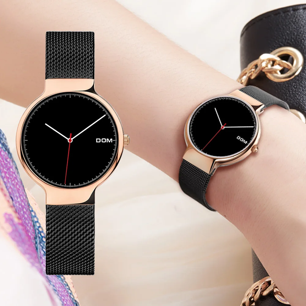 Женские часы DOM брендовые Роскошные модные кварцевые женские цвета розового