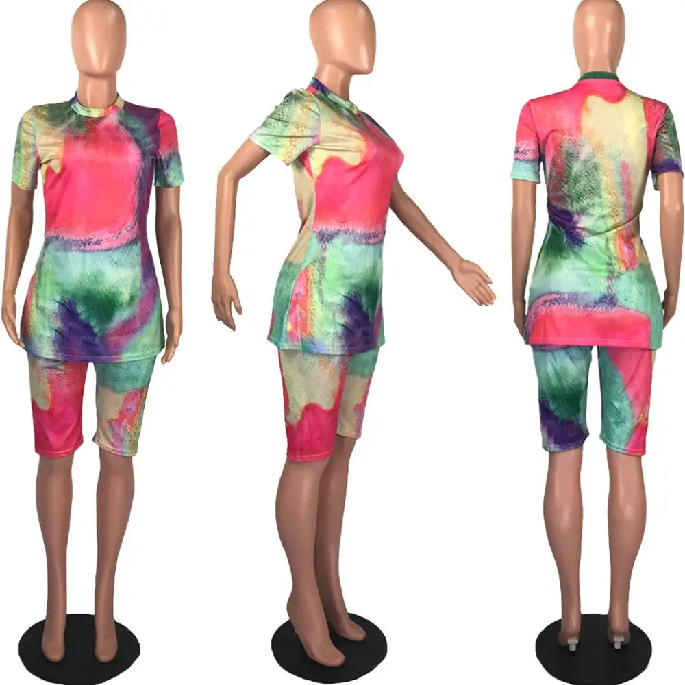 

Rainbow Tie dyed Print Women Fashion Two Pieces Summer Sets