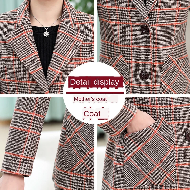 

Middle-aged and elderly women's spring and autumn coat women's small suit jacket elegant quality western-style plaid Blazers