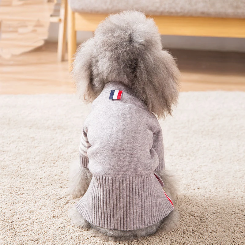

Clothes for Autumn and Winter Newest Knit Cardigan Sweaters for Small Dog Grey Color Pet Sweater Warm Two Feet Small Dog Clothes