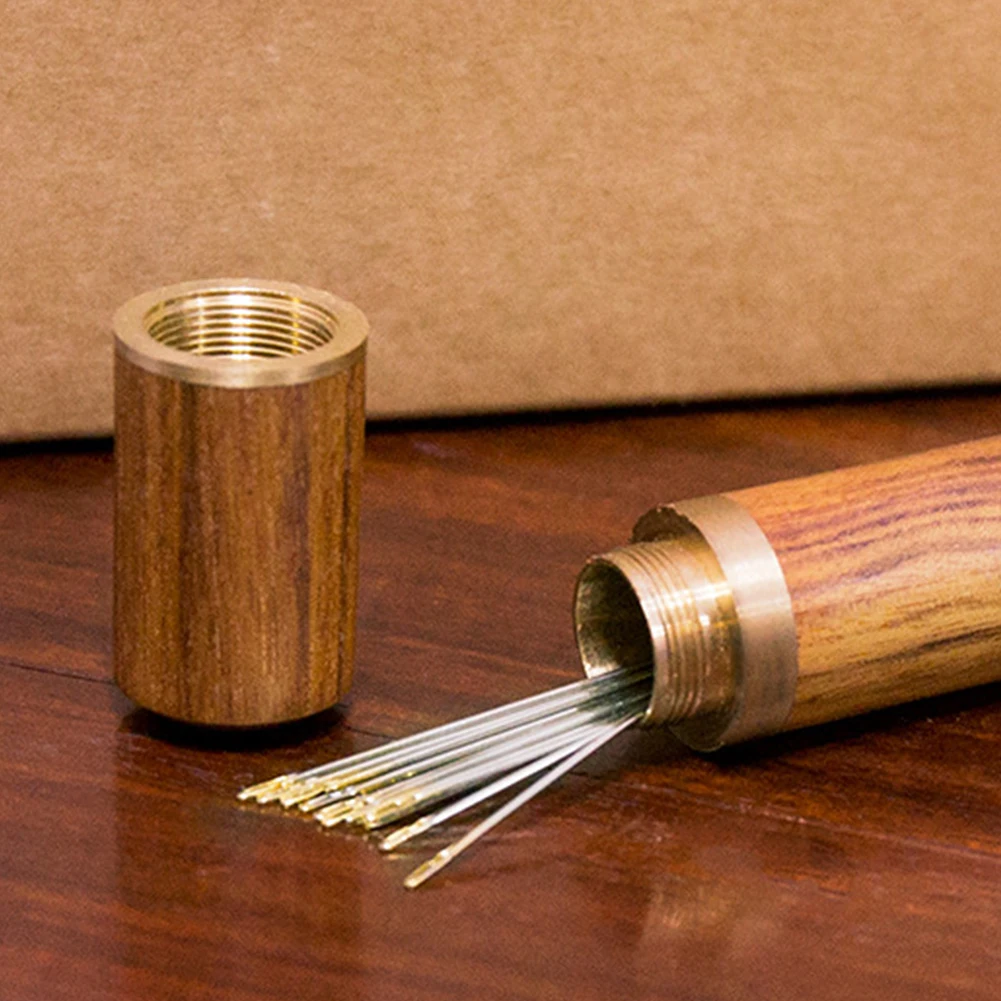 

Wooden Needle Case With 12 Self Threading Needles Sewing Embroidery 24 Leather Stitching Big Hole For Storing Embroidery 38PCS