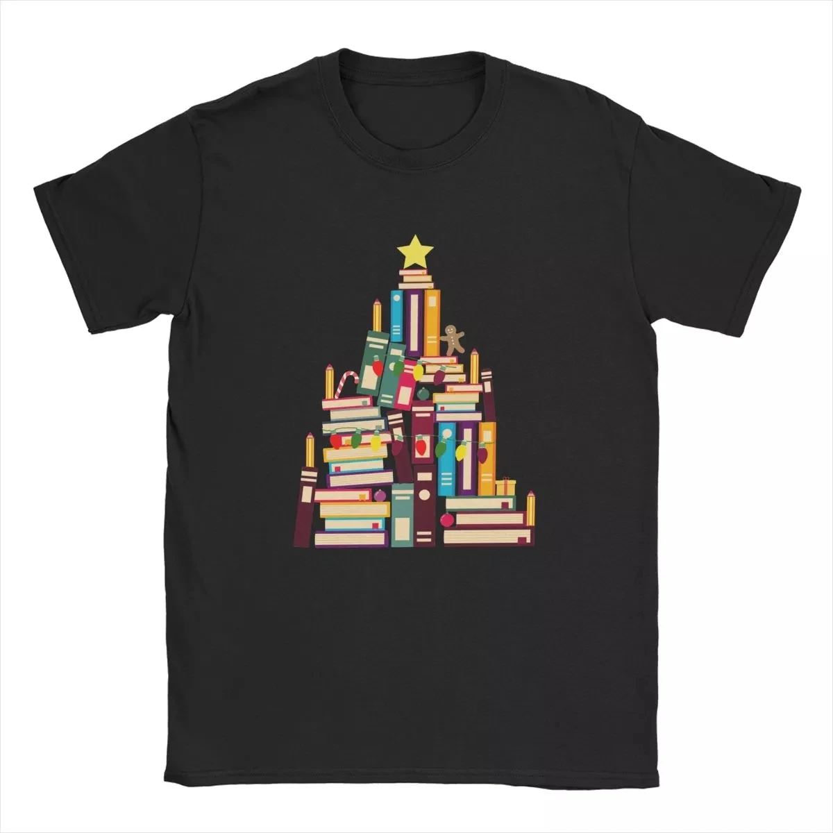 

Leisure Christmas Book Tree T-Shirt for Men Women Round Neck Cotton T Shirts Merry Christmas Santa Short Sleeve Tees Gift Top