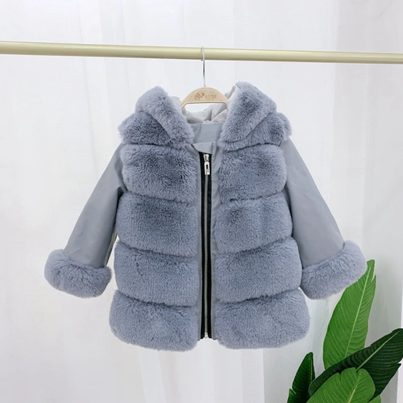 2019 New Winter Girls Faux Fur Coat Thick Warm Rex Rabbit Boys Jackets And Coats Leather Parka Kids Outerwear TZ472 | Детская одежда и