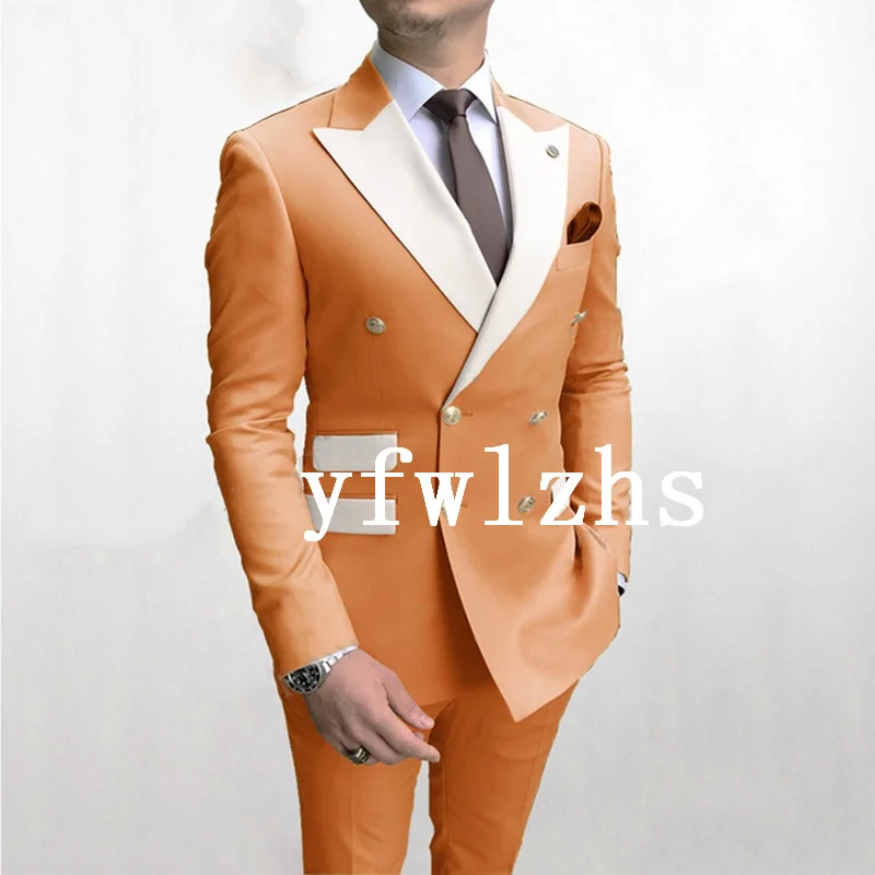 

Красивые двубортные смокинги для жениха, мужские костюмы для свадьбы/выпускного вечера/ужина, лучший блейзер (пиджак + брюки + галстук) 322