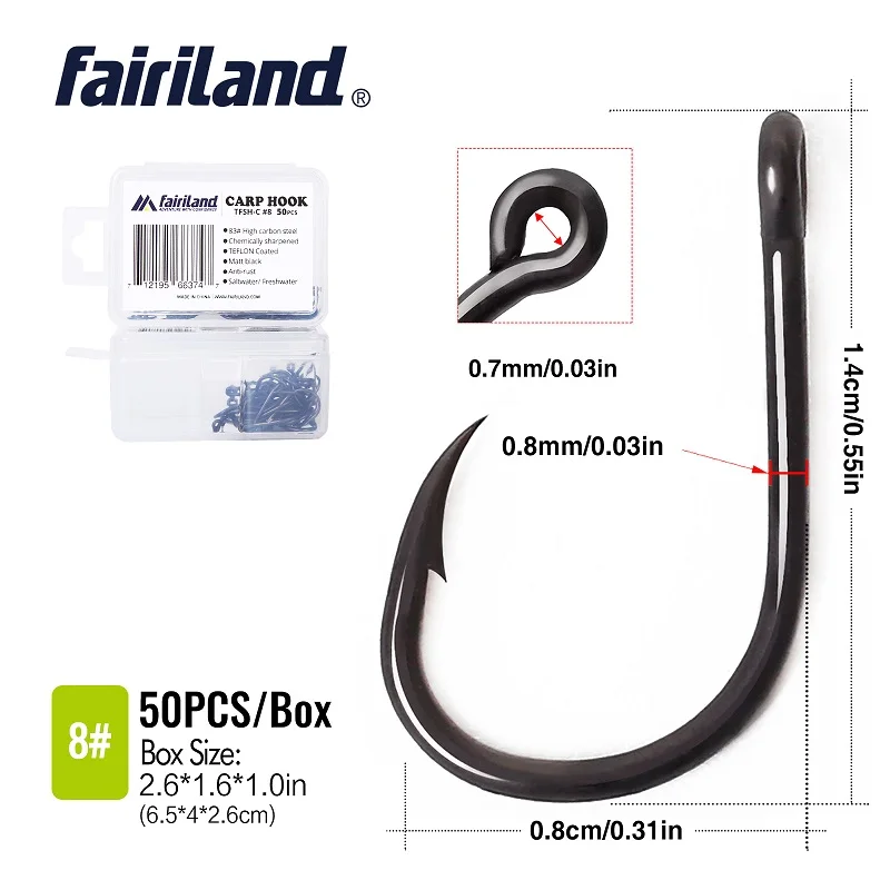 TFSH C8 50 PCS 100 шт./лот, TFSH-C, матовые, черные, с тефлоновым покрытием, карфоки 2#4#6#8#10#, острые Крючки с колючими крючками, рыболовные крючки с бесплатной коробкой для крючков - Цвет: TFSH C8 50 PCS