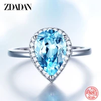 zdadan new arrival 925 sterling silver water drop sapphire ring for women fashion wedding jewelry gift