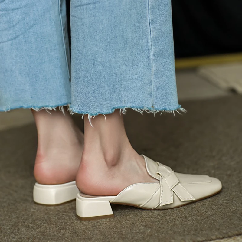 ?? 奪う猫2021快適プラス女性スリッパミュールアップリケスクエアバックストラップシューズ2センチメートルチャンキーヒールサイズ34-42黒ベージュA4324