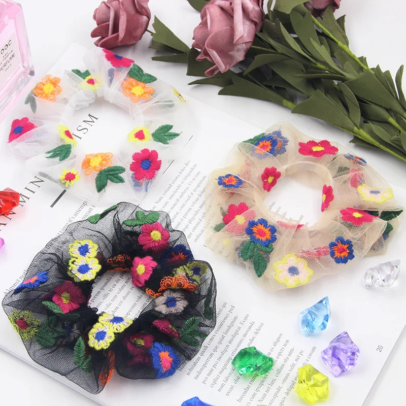 

INS Korea Women Elastic Kawaii Lace Hair Bands Cute Girls Mesh Scrunchie Ponytail Transparent Tulle Headwear Hair Accessories