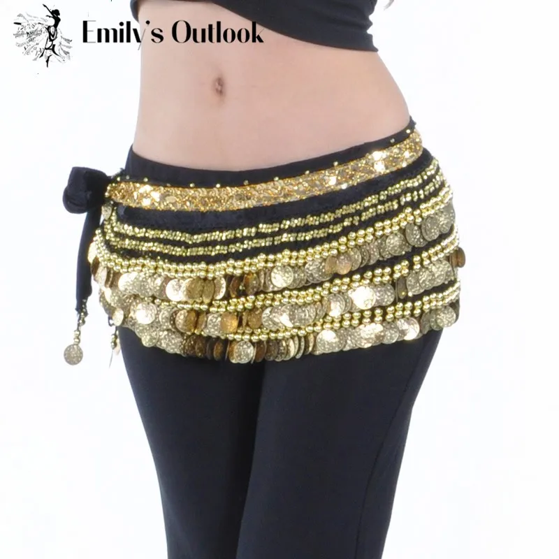 

338 Coin Golden Silver Extra Heavy Belt Belly Dance Costume Hip Scarf Wrap Waist Band India Dancer Multi Color Free Shipping