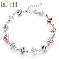 doteffil 925 sterling silver multicolor square aaa zircon bracelet for women wedding engagement party fashion jewelry