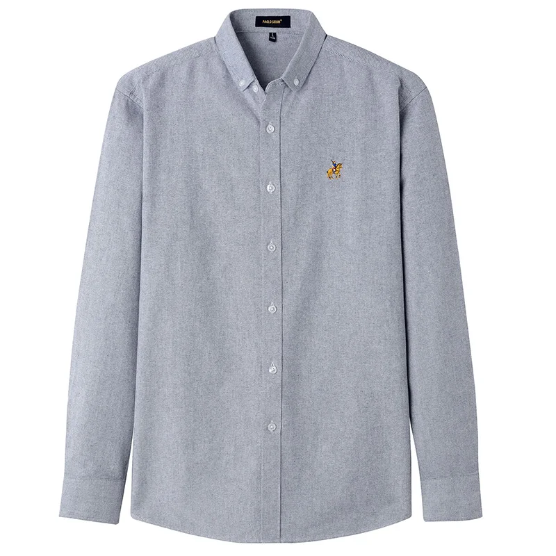 100% Cotton Shirts For Men Oxford Long Sleeve Regular Fit Plus Size 5XL No Pocket Solid