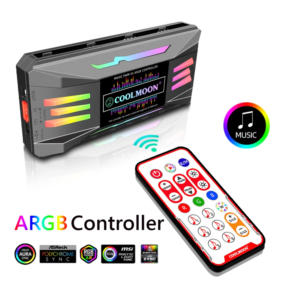 

COOLMOON RGB Controller 4Pin PWM 5V 3Pin ARGB Cooling Fan Ventilador Smart Remote Control for PC Case Chassis Cooler Hot Sale