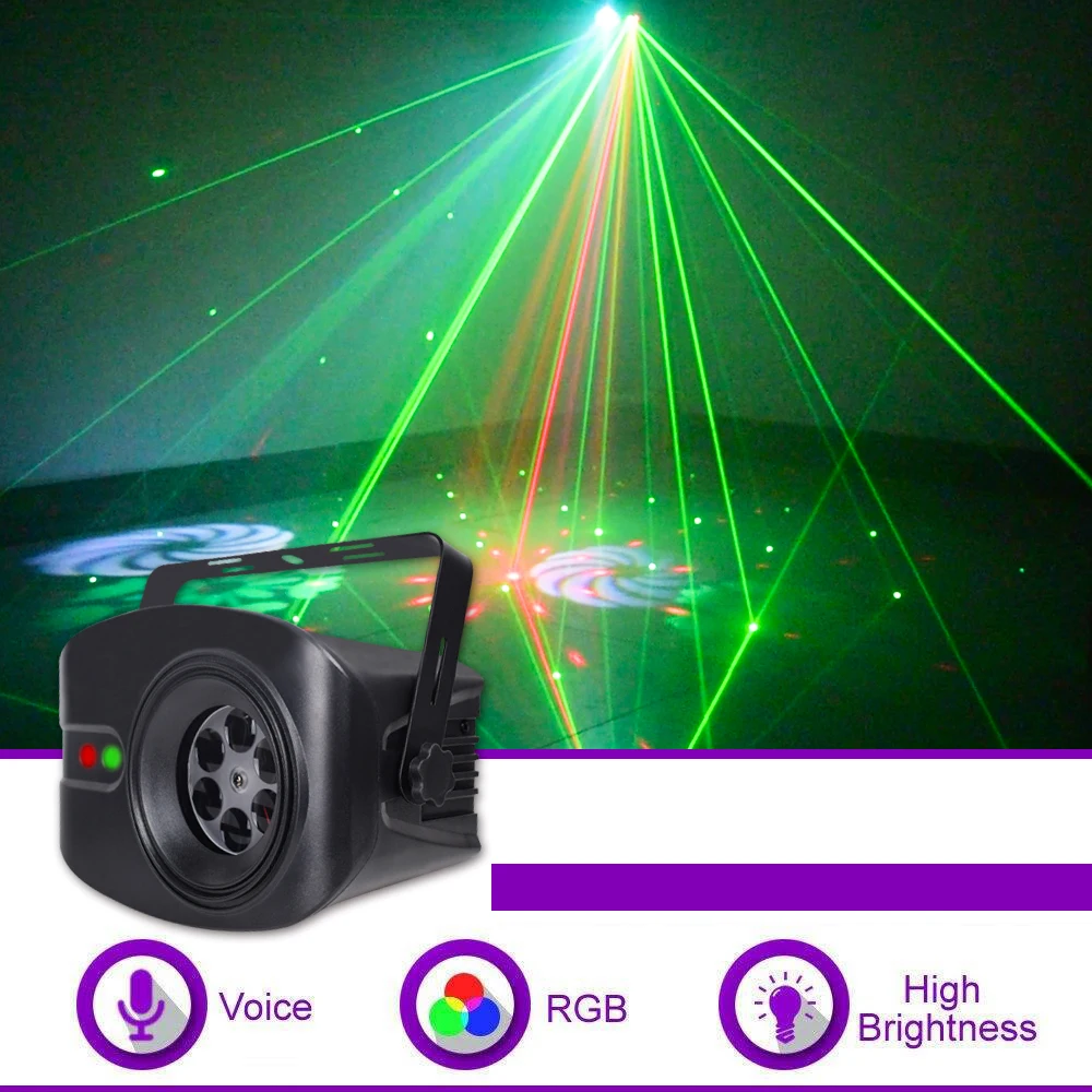 New LED Disco DJ Light RGB Stage Effect Remote Control Laser Projector Lights with Smart Sound for Bar KTV Party | Освещение