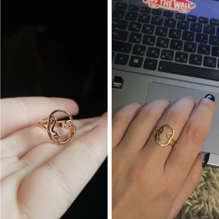 Кольца Kinitial в стиле хип хоп с абстрактным лицом для женщин модное ажурное