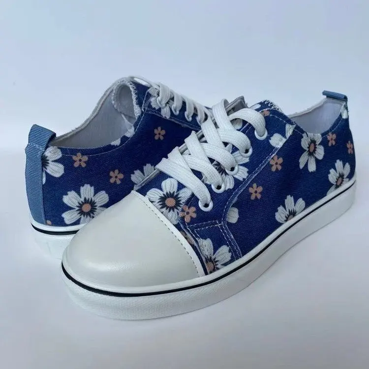 

2021 New Trendy Fashion New Women Vulcanized Shoes Plus Size Print Round Toe Lace Up Outdoor Flat With Suit Spring And Autumn