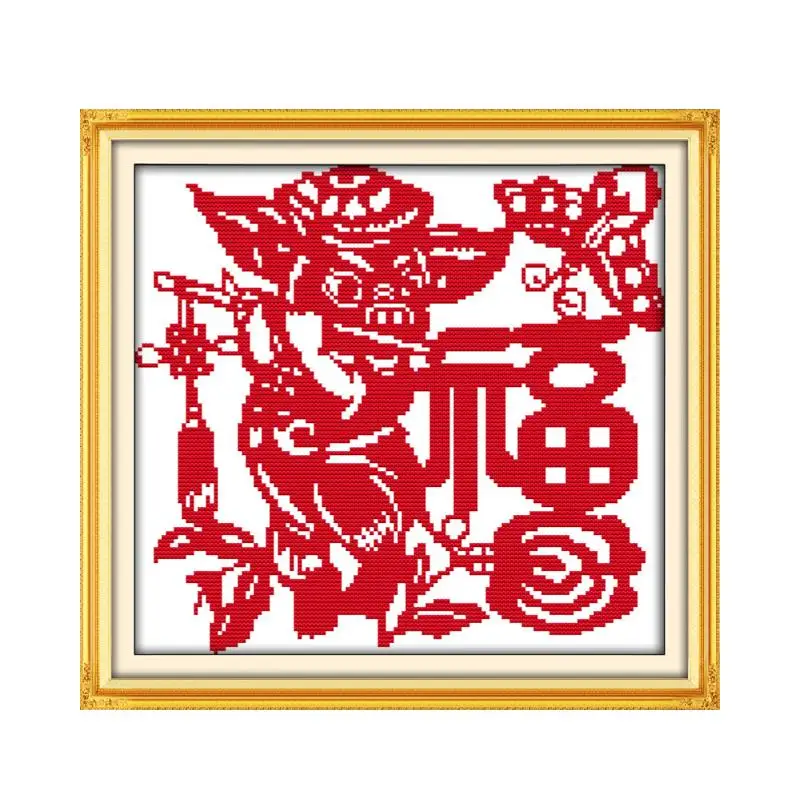 

Scissor-cut pig cross stitch kit 14ct 11ct pre stamped canvas cross stitching animal lover embroidery DIY handmade needlework